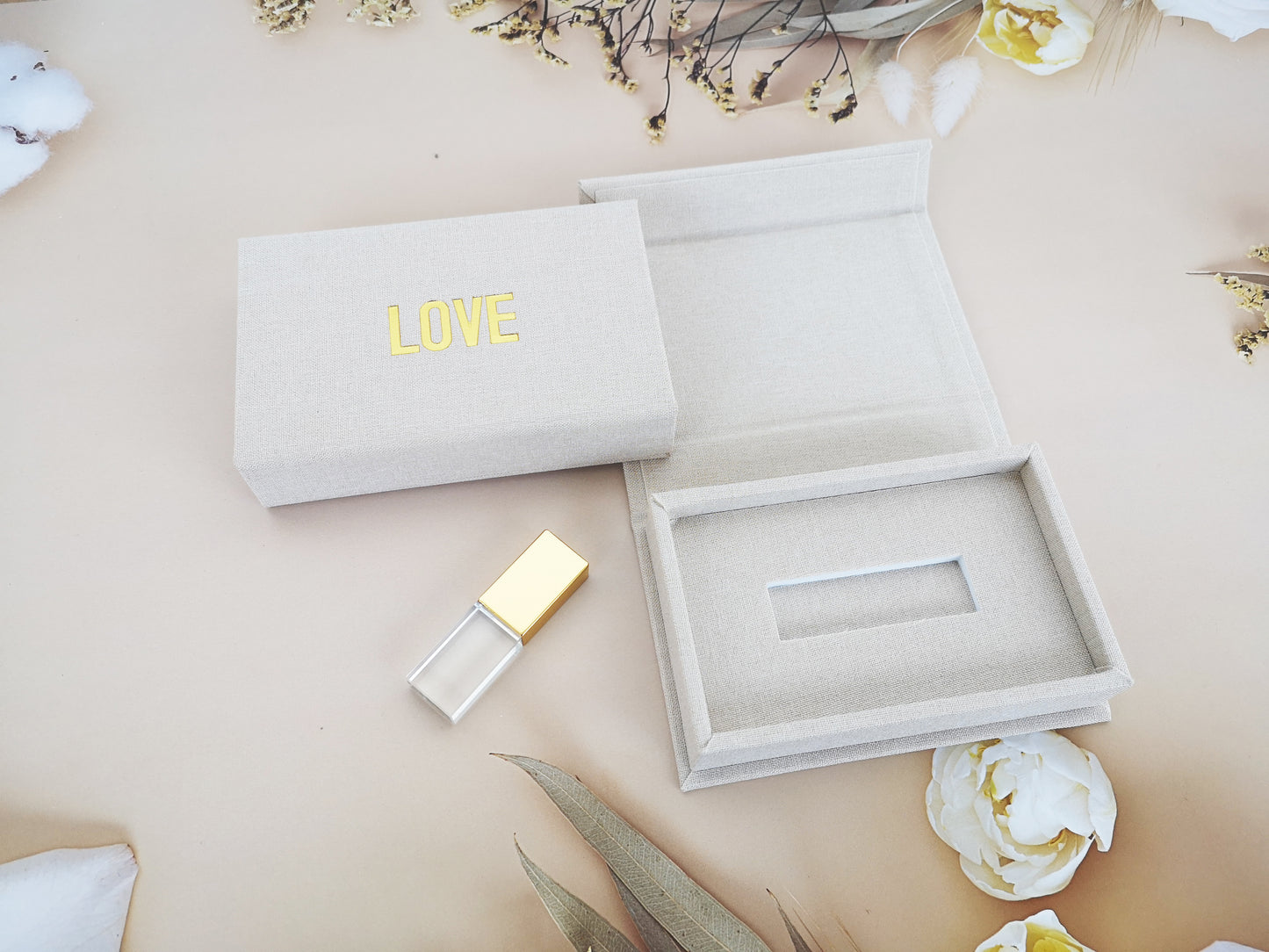 Beige Cream Linen USB Box