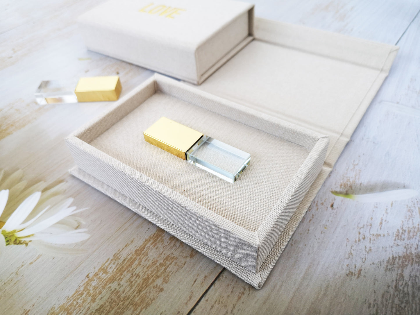 Beige Cream Linen USB Box