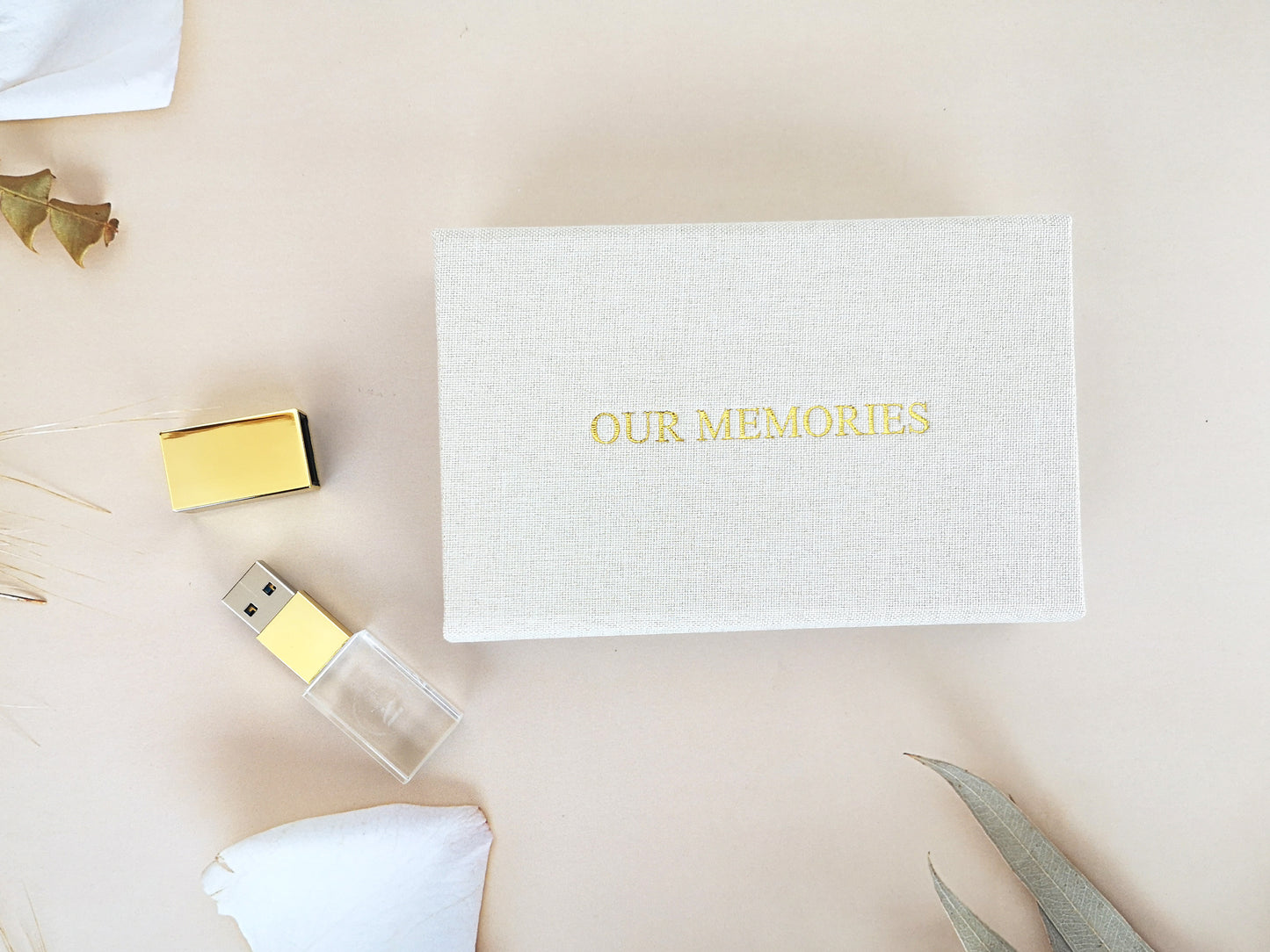 Beige Cream Linen USB Box