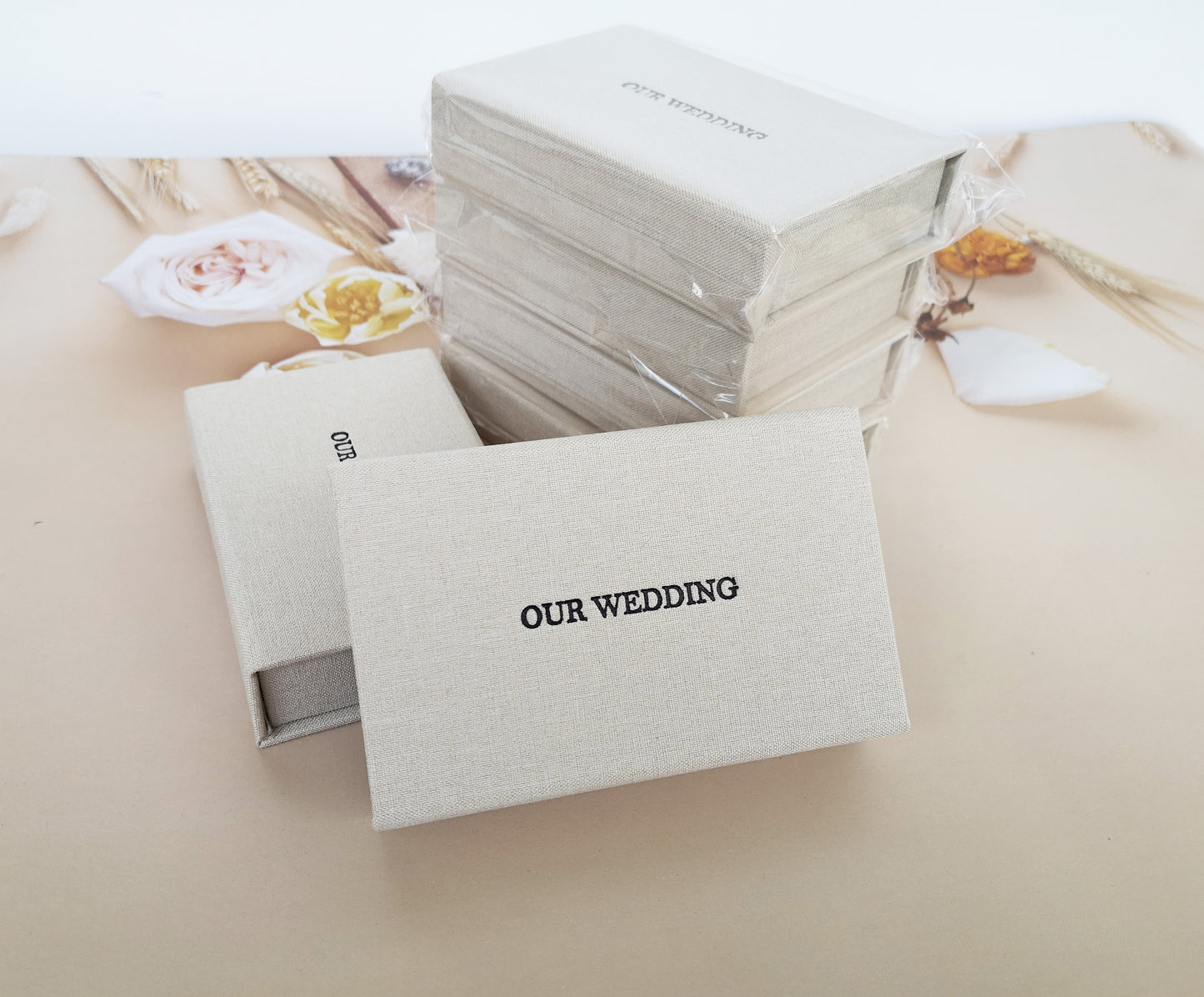 Beige Cream Linen USB Box