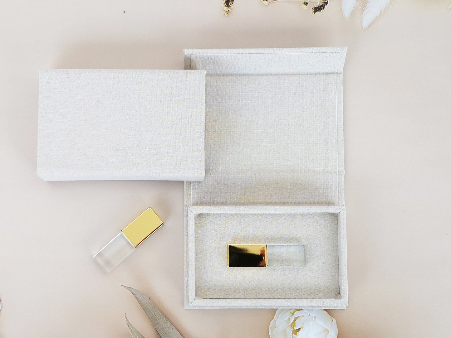 Beige Cream Linen USB Box