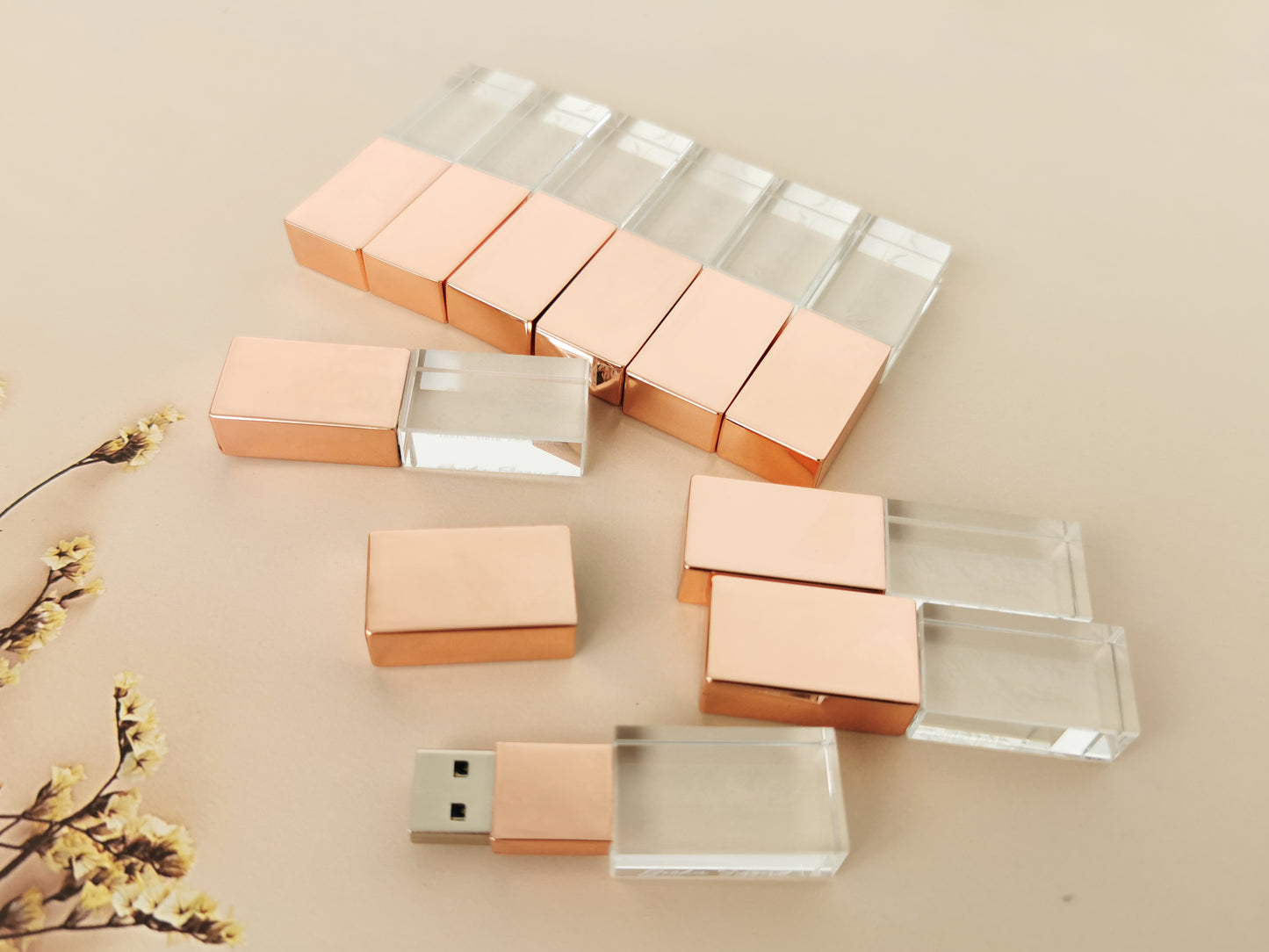 USB 3.0 Disk Rose Gold Crystal Glass USB Flash Drive