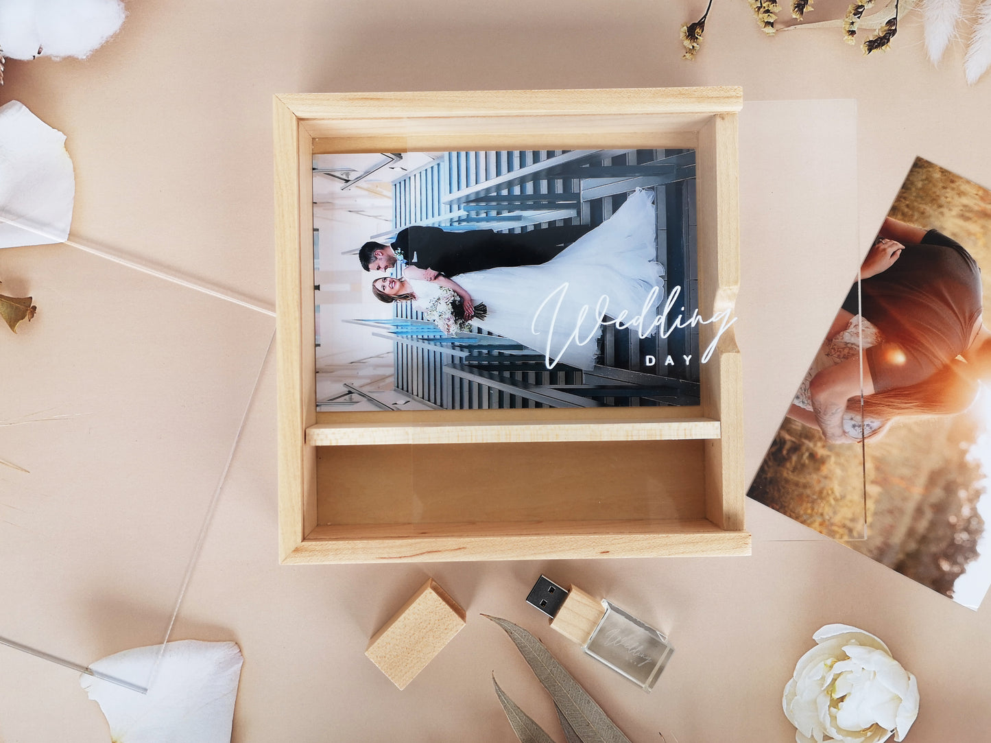 4*6 Inches Wooden Photo USB Box With Acrylic Lip