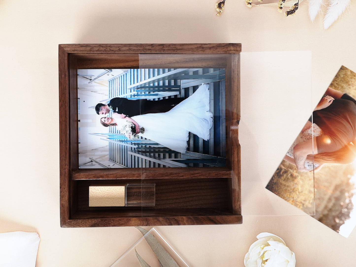 4*6 Inches Wooden Photo USB Box With Acrylic Lip