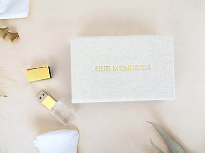 Beige Cream Linen USB Box